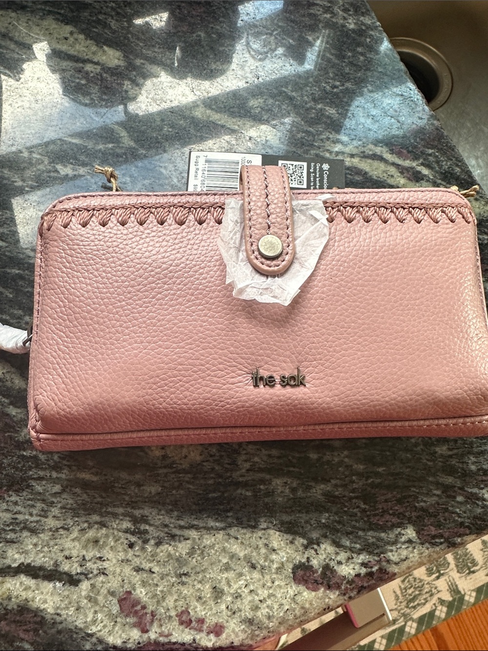 The Sak Dusty Rose Pebbled Leather Zip Wallet Wristlet